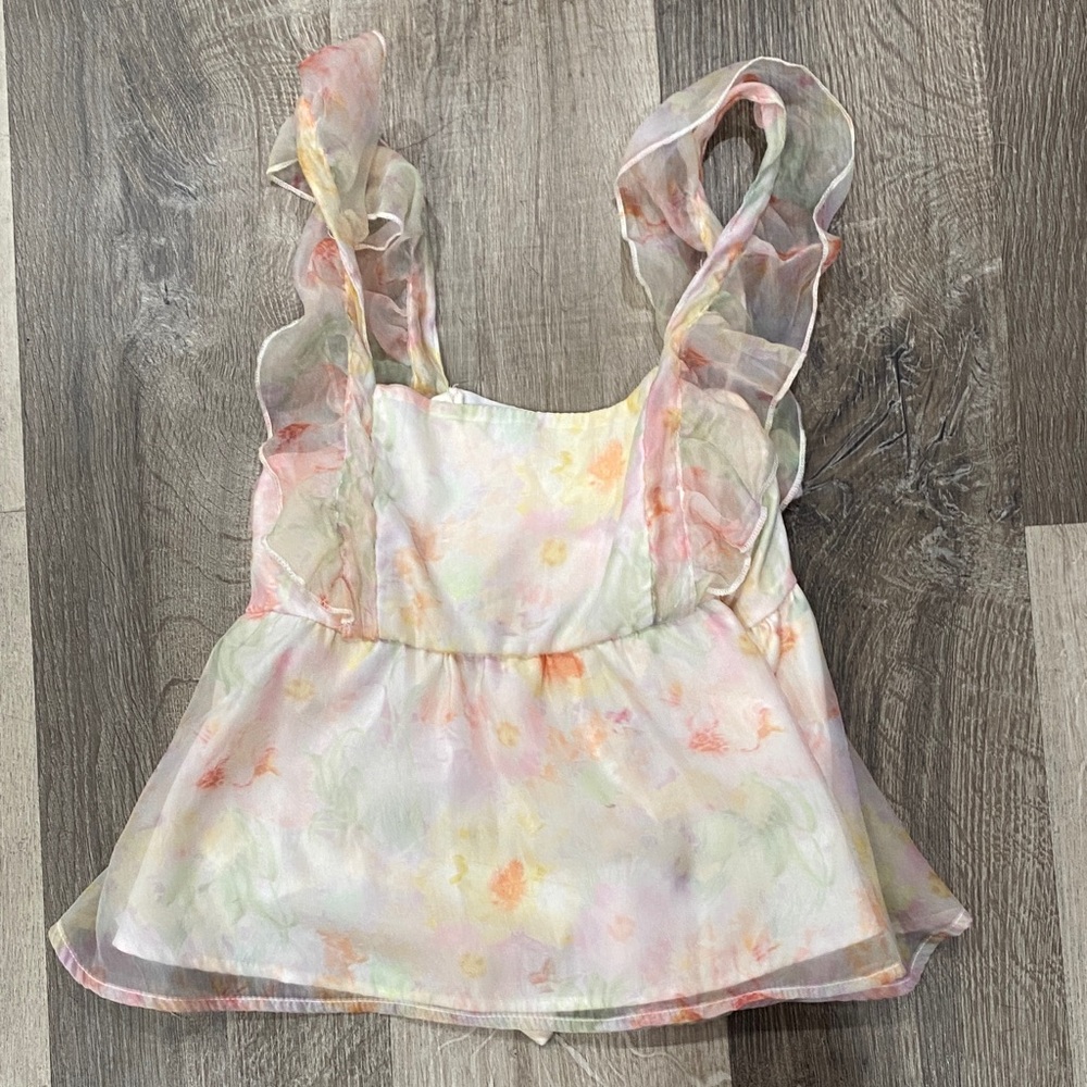 SHEIN Pastel Floral Ruffle Blouse